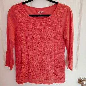 *Old Navy Coral 3/4 Sleeve Lace Shirt